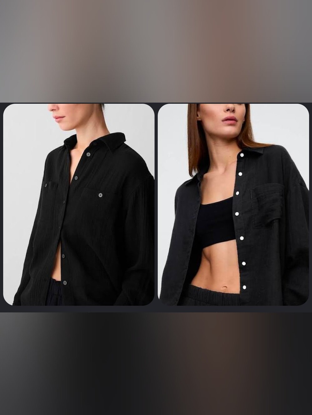 GAP Women's Gauze Crinkle Black Button-Down Big Shirt